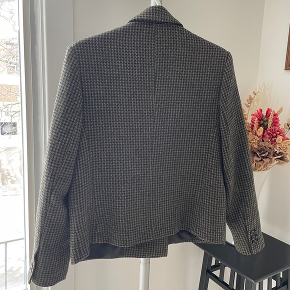 NWT Mango Olive Green Houndstooth Wool Cropped Blazer - Picture 4 of 5